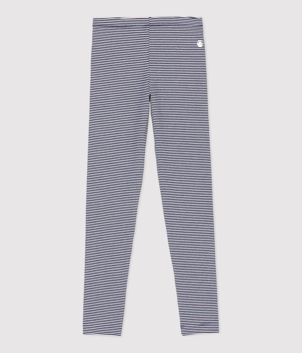 Legging en jersey &eacute;lasthanne enfant fille bleu/blanc